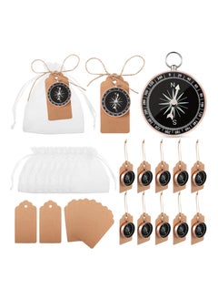 30PCS Mini Compass Wedding Favors Set, Nautical Souvenir Gifts with Kraft Tags and White Organza Bags for Guests at Birthday, Wedding, Travel Parties, and Special Occasions.