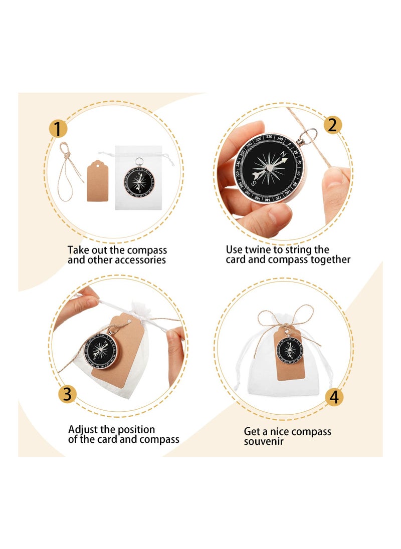 Generic - 30PCS Mini Compass Wedding Favors Set, Nautical Souvenir Gifts with Kraft Tags and White Organza Bags for Guests at Birthday, Wedding, Travel Parties, and Special Occasions. - Image 1