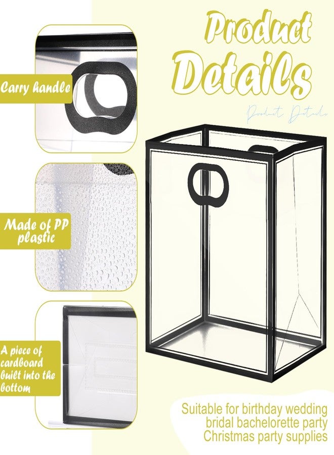 Tenare 12 Pack Small Clear Gift Bags with Handles Bulk 4 x 2.8 x 4.5'' Mini Transparent Plastic Gift Bag Tiny Goodie Bag with Ribbon Tissue Paper for Wedding Birthday Shower Party Favor(Black - Image 3