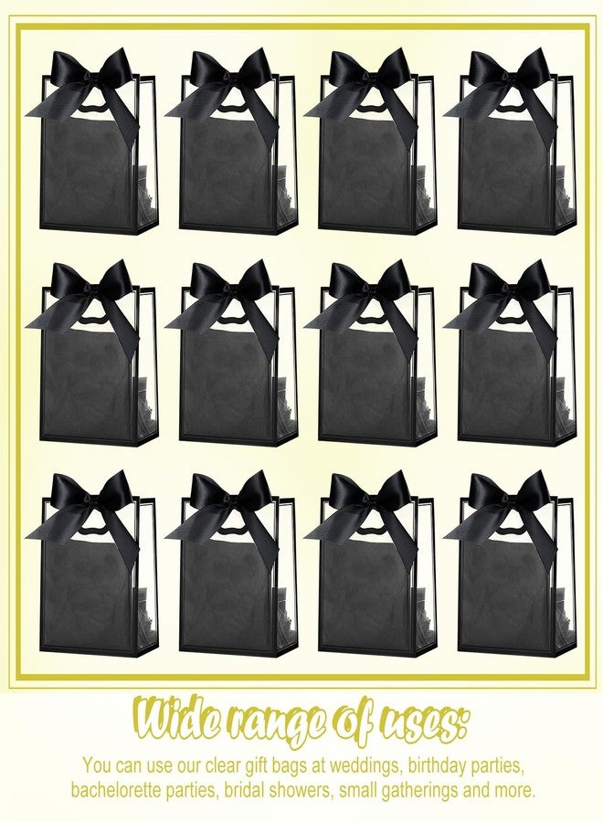 Tenare 12 Pack Small Clear Gift Bags with Handles Bulk 4 x 2.8 x 4.5'' Mini Transparent Plastic Gift Bag Tiny Goodie Bag with Ribbon Tissue Paper for Wedding Birthday Shower Party Favor(Black - Image 5