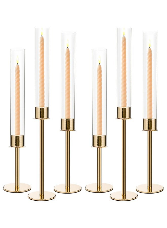 VINCIGANT 6PCS Gold Candle Sticks Holder in Wedding Centerpieces for Tables, Metal Candlesticks Sticks Holder with Acrylic lampshade for Parties, Valentine's Day, Birthday, and Wedding Decorations - Image 1
