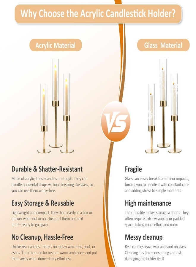 VINCIGANT 6PCS Gold Candle Sticks Holder in Wedding Centerpieces for Tables, Metal Candlesticks Sticks Holder with Acrylic lampshade for Parties, Valentine's Day, Birthday, and Wedding Decorations - Image 3