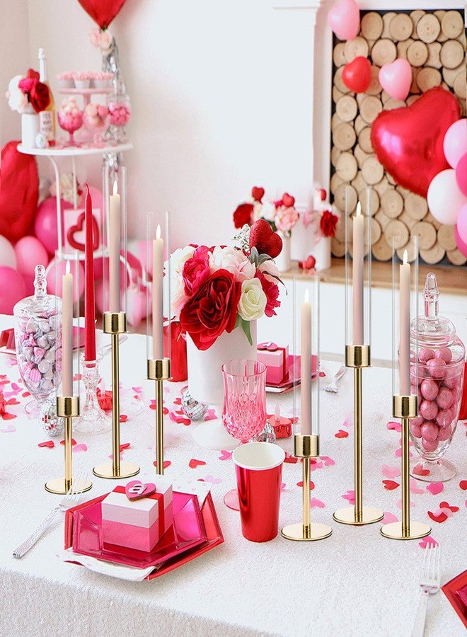 VINCIGANT 6PCS Gold Candle Sticks Holder in Wedding Centerpieces for Tables, Metal Candlesticks Sticks Holder with Acrylic lampshade for Parties, Valentine's Day, Birthday, and Wedding Decorations - Image 2