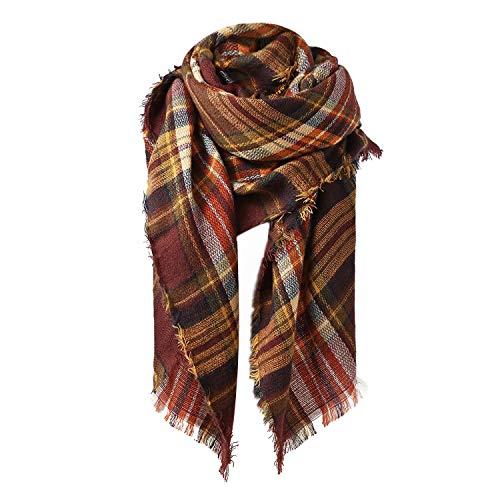 Zando Plaid Blanket Thick Winter Scarf Women Fall Scarfs Tartan Chunky Wrap Oversized Wrap Shawl Cape Coffee Fashion Scarf - Image 1