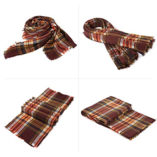 Zando Plaid Blanket Thick Winter Scarf Women Fall Scarfs Tartan Chunky Wrap Oversized Wrap Shawl Cape Coffee Fashion Scarf - Image 2