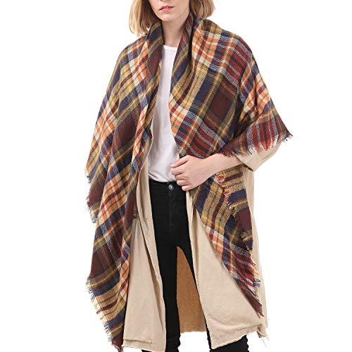 Zando Plaid Blanket Thick Winter Scarf Women Fall Scarfs Tartan Chunky Wrap Oversized Wrap Shawl Cape Coffee Fashion Scarf - Image 4
