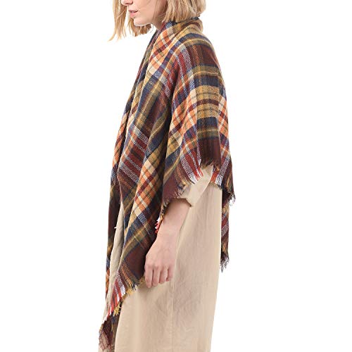 Zando Plaid Blanket Thick Winter Scarf Women Fall Scarfs Tartan Chunky Wrap Oversized Wrap Shawl Cape Coffee Fashion Scarf - Image 5