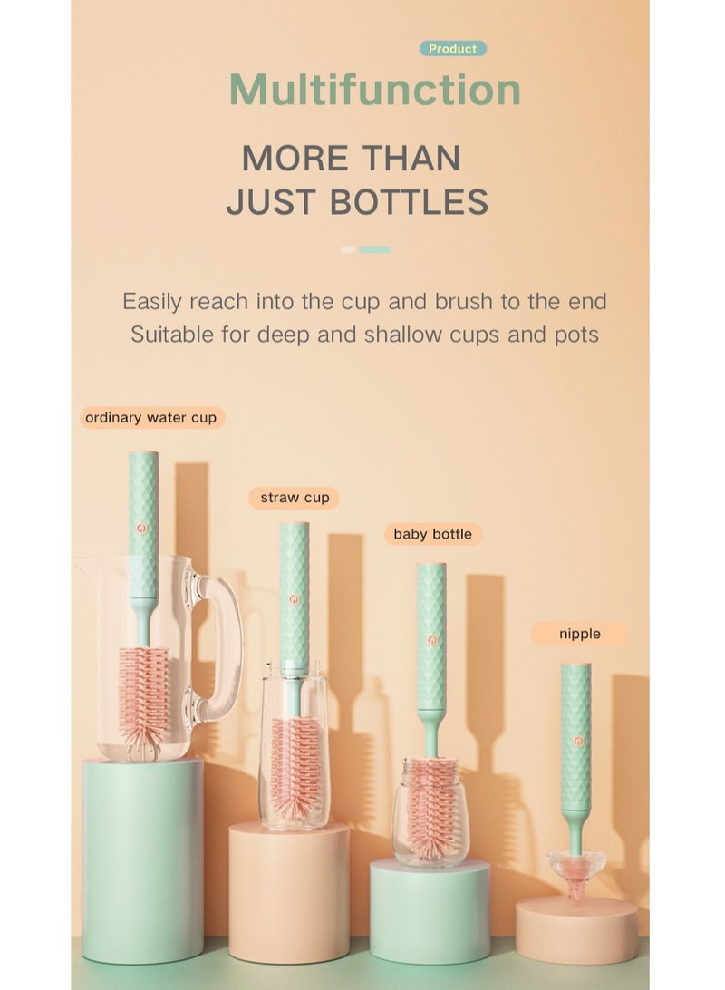 شو وو فرشاة زجاجات كهربائية من السيليكون، مجموعة فرشاة زجاجات قابلة لإعادة الشحن، فرشاة تنظيف زجاجات مقاومة للماء، فرشاة حلمة، فرشاة تنظيف القش، مجموعة مستلزمات السفر الأساسية للأطفال مع رأس دوار 360 درجة - Image 3