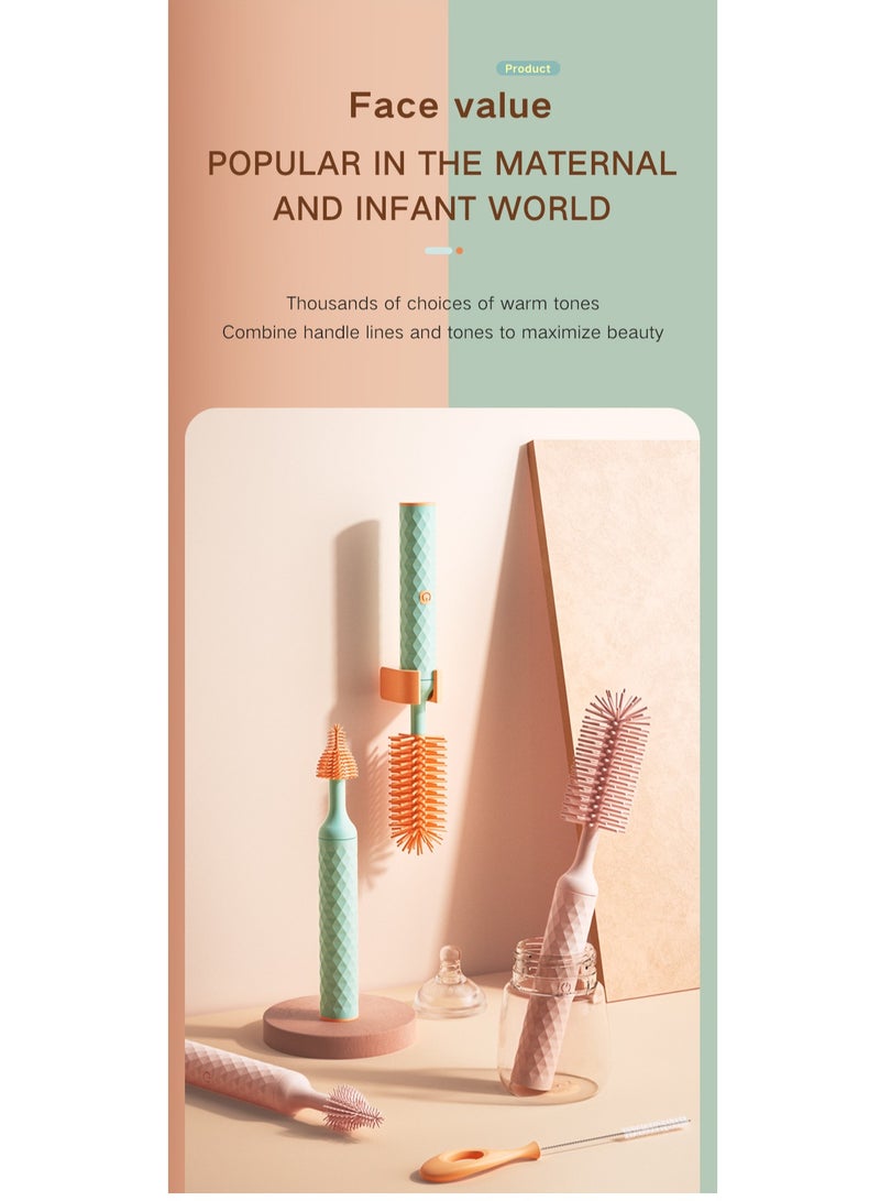 شو وو فرشاة زجاجات كهربائية من السيليكون، مجموعة فرشاة زجاجات قابلة لإعادة الشحن، فرشاة تنظيف زجاجات مقاومة للماء، فرشاة حلمة، فرشاة تنظيف القش، مجموعة مستلزمات السفر الأساسية للأطفال مع رأس دوار 360 درجة - Image 4
