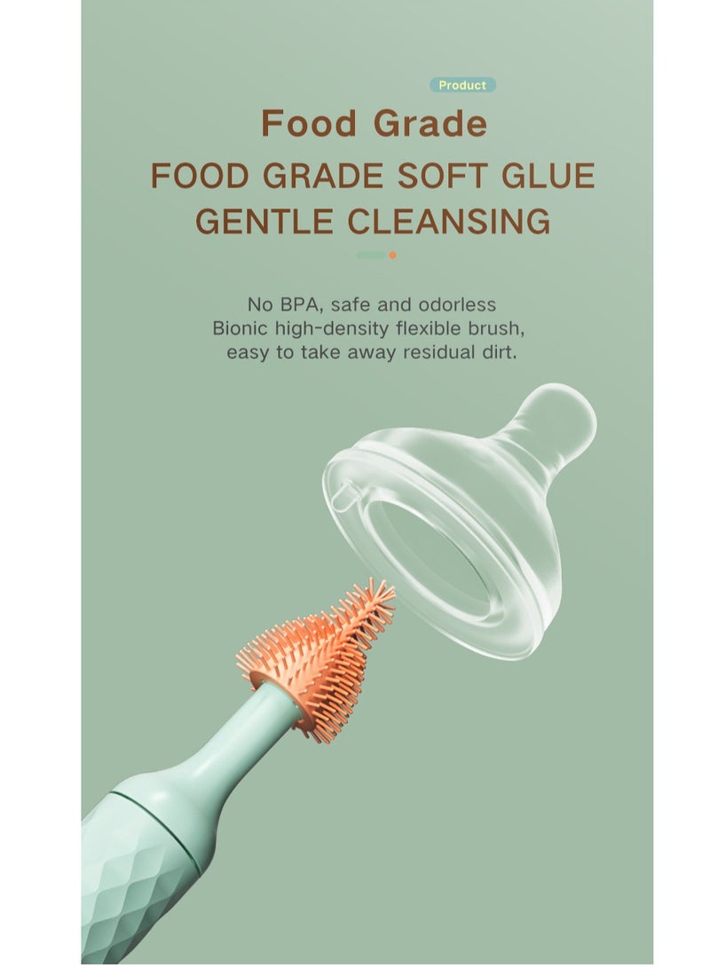 شو وو فرشاة زجاجات كهربائية من السيليكون، مجموعة فرشاة زجاجات قابلة لإعادة الشحن، فرشاة تنظيف زجاجات مقاومة للماء، فرشاة حلمة، فرشاة تنظيف القش، مجموعة مستلزمات السفر الأساسية للأطفال مع رأس دوار 360 درجة - Image 5