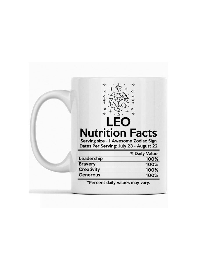 SHOP NEW ARRIVALS "Celebrating Leo's Radiant Energy: A Unique Nutrition Fact Mug Featuring Insights Tailored for the Bold and Charismatic Leo"