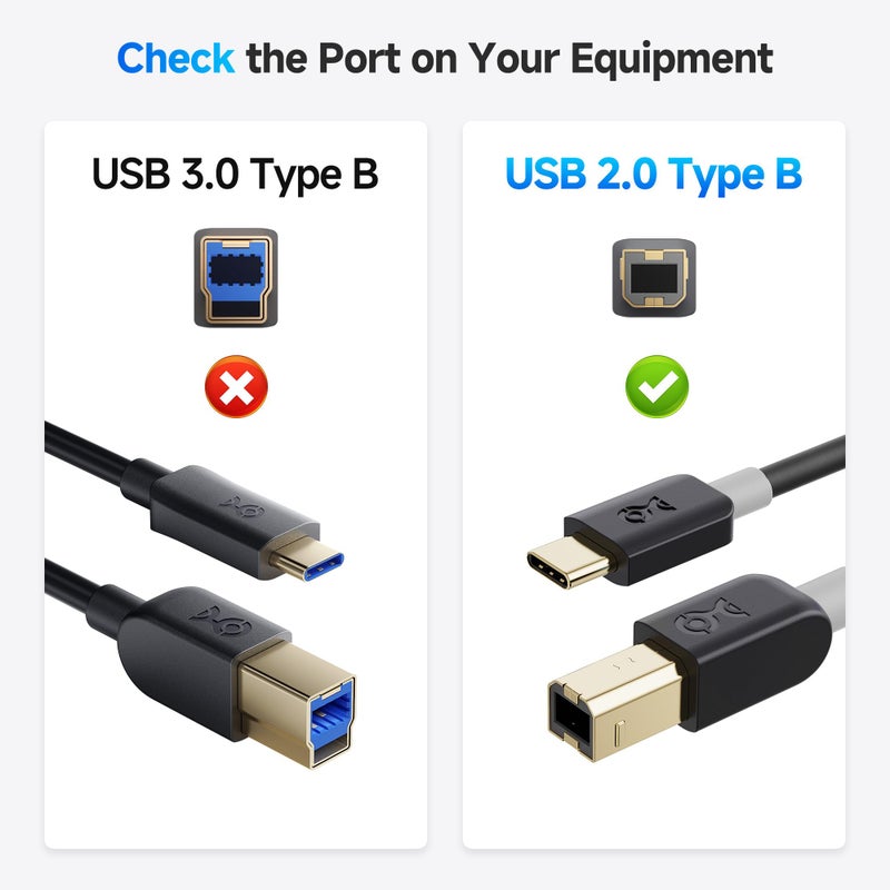 Cable Matters USB B to USB C Cable - 3.3ft, USBC to USBB Cable, MIDI to USBC Cord, Compatible with Printer, Scanner, MIDI Controller/Keyboard/DAC/Yamaha Casio Digital Piano for iPad, Black - Image 3