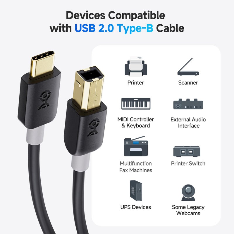 Cable Matters USB B to USB C Cable - 3.3ft, USBC to USBB Cable, MIDI to USBC Cord, Compatible with Printer, Scanner, MIDI Controller/Keyboard/DAC/Yamaha Casio Digital Piano for iPad, Black - Image 4