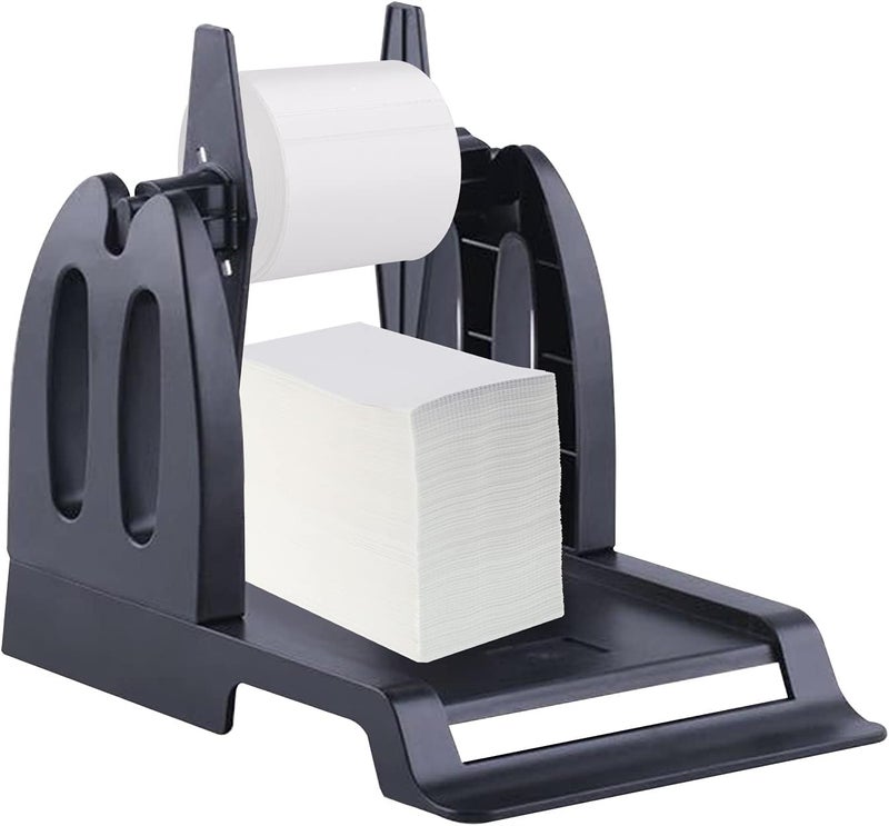 حامل طابعة الملصقات الحرارية لسطح المكتب الأسود 2 في 1 لفافات وموزع ملصقات مكدسة فانفولد مادة ABS متينة لملصقات الشحن - Image 1