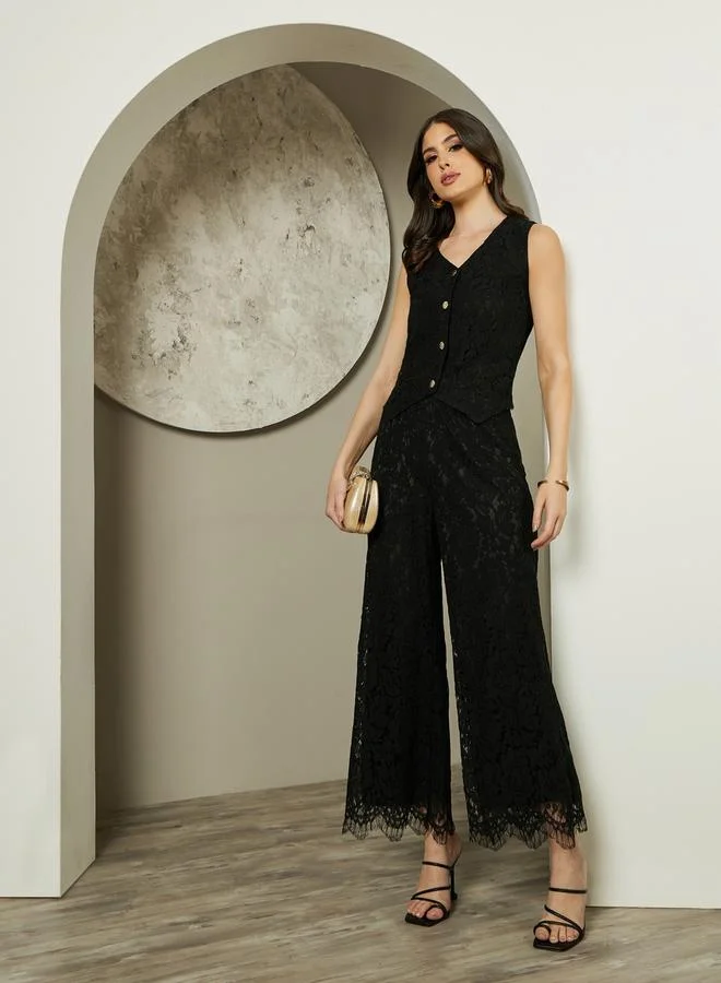 Styli Textured Button Down Lace Vest
