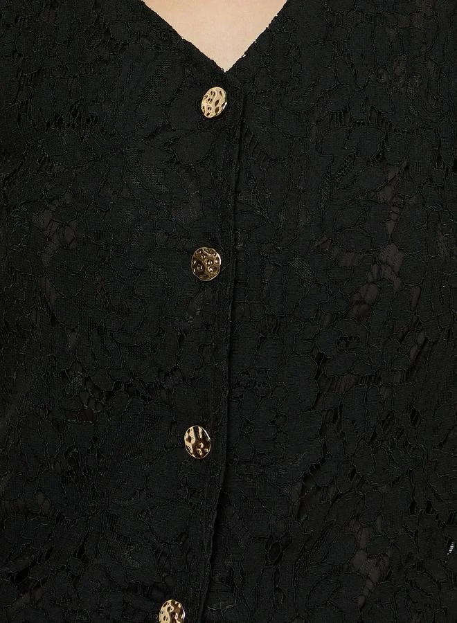 Styli Textured Button Down Lace Vest