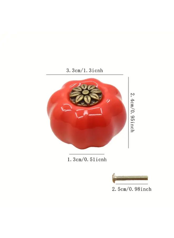 6 Yellow Ceramic And Zinc Alloy Cabinet Knobs Rustic Farmhouse Drawer Handles With Floral Design - Image 3
