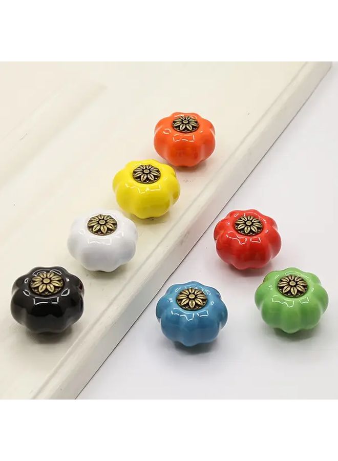 6 Yellow Ceramic And Zinc Alloy Cabinet Knobs Rustic Farmhouse Drawer Handles With Floral Design - Image 4