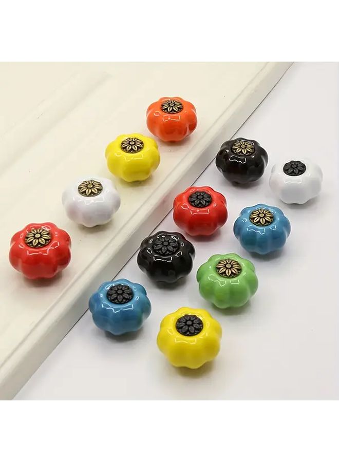 6 Yellow Ceramic And Zinc Alloy Cabinet Knobs Rustic Farmhouse Drawer Handles With Floral Design - Image 5