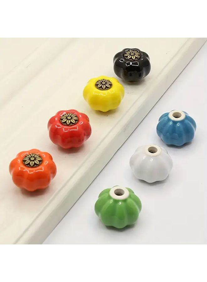 6 Yellow Ceramic And Zinc Alloy Cabinet Knobs Rustic Farmhouse Drawer Handles With Floral Design - Image 2