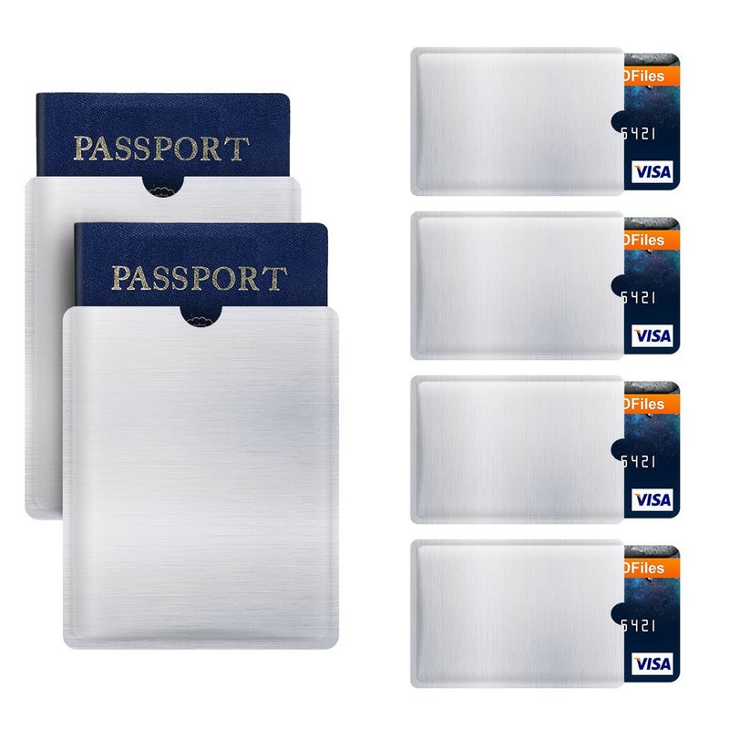 RFID Blocking Sleeve Anti Theft 4 Credit Card & 2 Passport Holder Wallet Pocket - Image 1