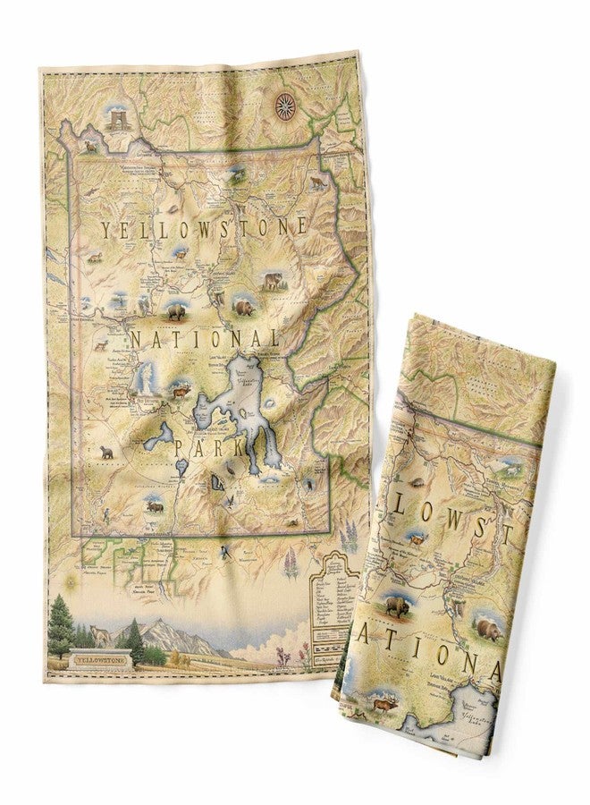 Xplorer Maps Yellowstone National Park Map Decorative Flour Sack Kitchen Tea Towel - 100% Cotton - 18" x 24" - Image 1