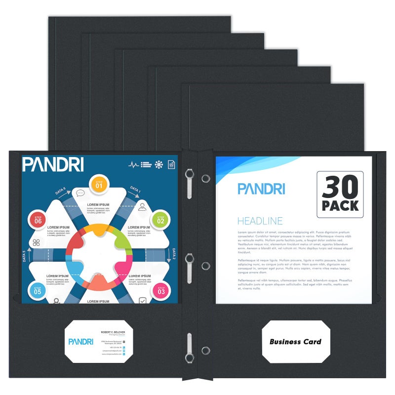 PANDRI Two Pocket Folders, PANDRI 30 Pack Two Pocket Folders with Prongs, 3 Prong Folders Designed for Office and Classroom, Letter Size Black - Image 1