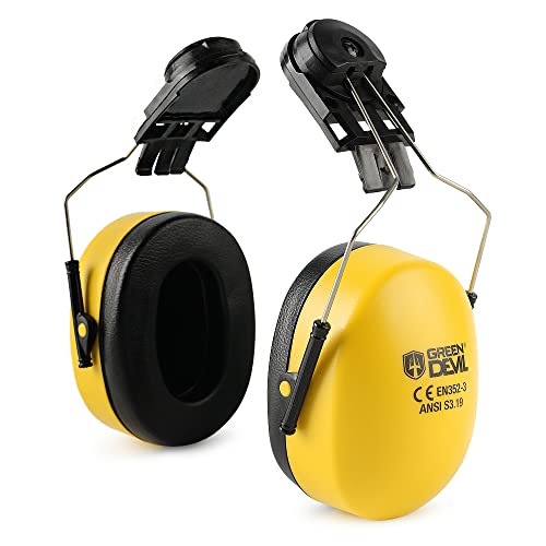 GREEN DEVIL Hard Hat Mounted Ear Muffs Helmet Attachable Hearing Protection Safety Earmuff Professional Hard Hat Attachment Ear muff for Construction or Manufacturing NRR 27dB Noise Protection(safety-yellow) - Image 1