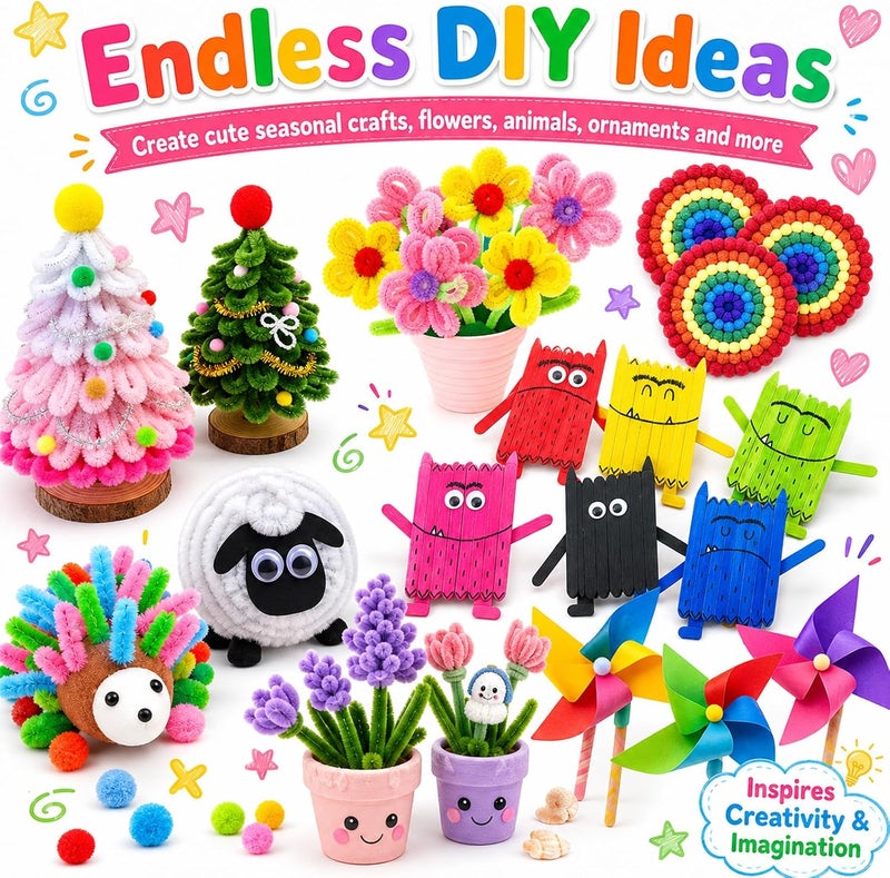 FUNZBO Arts and Crafts Supplies for Kids Age 4-8, 4-6, 8-12 With Glitter Glue Stick, Pipe Cleaners Craft & Tools, DIY School Supplies Kit, Girls Toys - Image 3