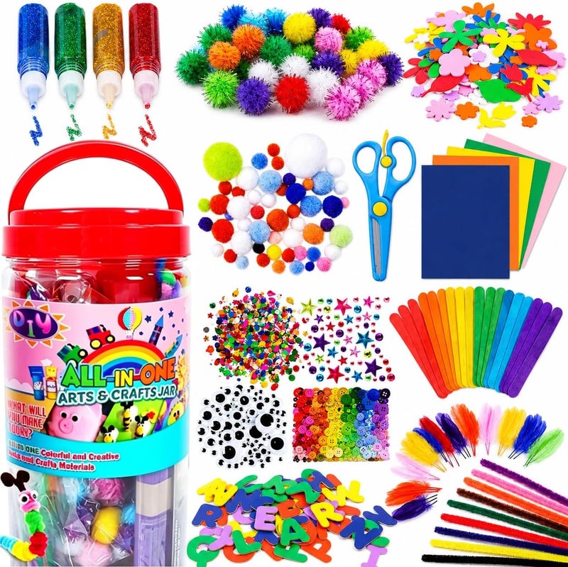 FUNZBO Arts and Crafts Supplies for Kids Age 4-8, 4-6, 8-12 With Glitter Glue Stick, Pipe Cleaners Craft & Tools, DIY School Supplies Kit, Girls Toys - Image 1
