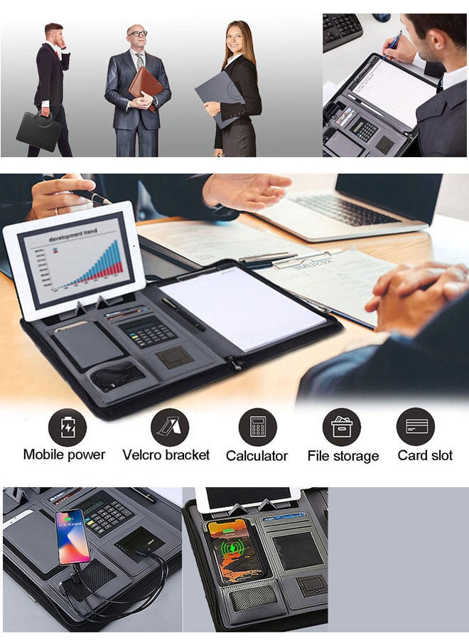 ISank - A4 Multi-function Folder Wireless/wired Charging Folder Combination, with Notebook, Calculator, Mobile Power - Image 1