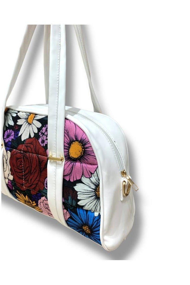 White Hand and Crossbody Bag with Vibrant Floral Print and Elegant Spring Vibe” - Image 3