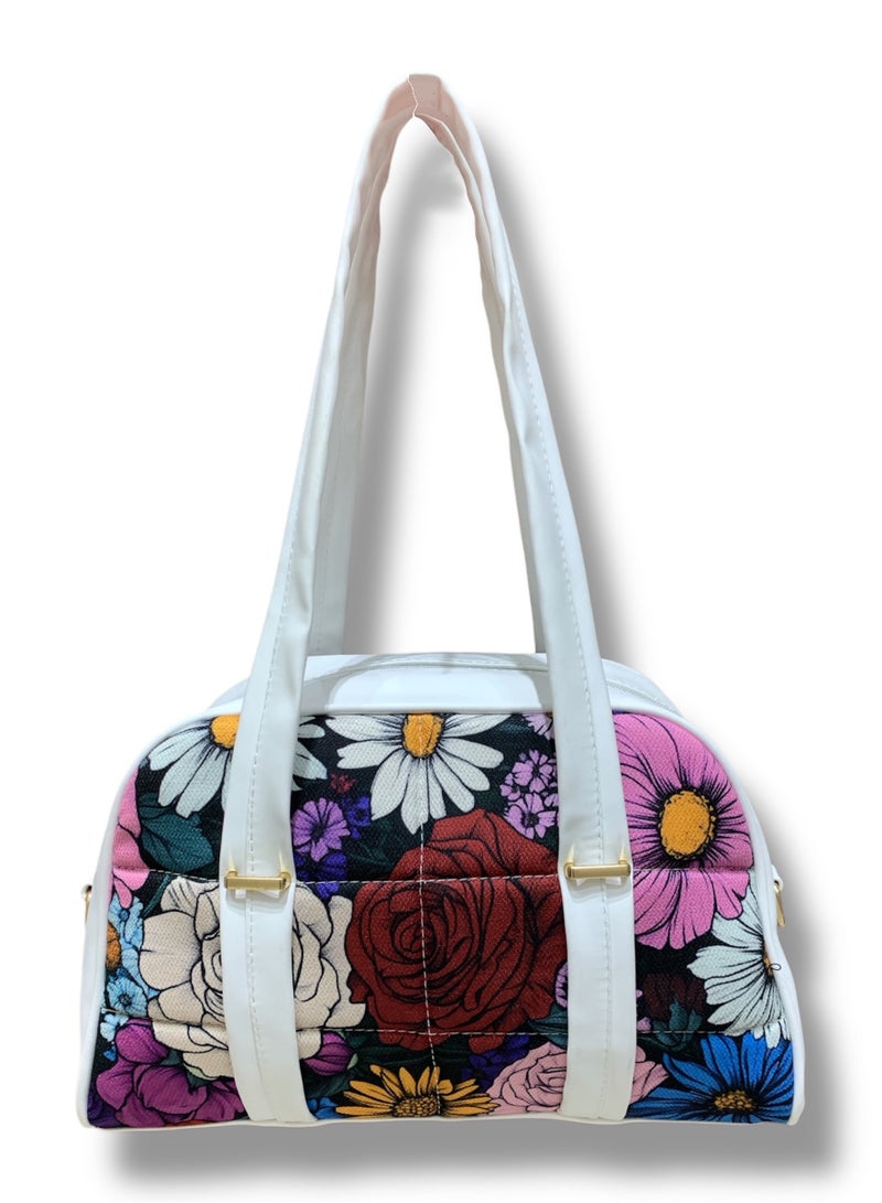 White Hand and Crossbody Bag with Vibrant Floral Print and Elegant Spring Vibe” - Image 2