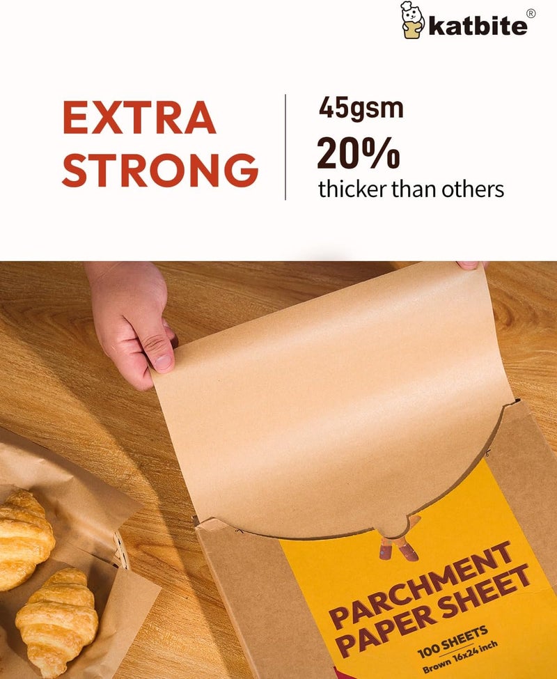 katbite Heavy Duty Baking Paper Sheets 100 Pcs, 40.6x61cm Precut Parchment Paper for Baking Cookies, Cooking, Grilling Rack, Oven - Image 3
