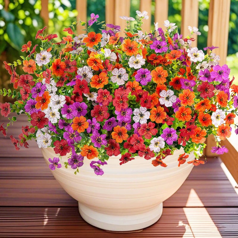 ADXORA 12 Bundles Artificial Flowers,Faux Plants for Spring Summer Decoration, UV Resistant Colorful Violets Eucalyptus for Outside Home Planter Porch Patio Yard DÃ©cor - Image 1