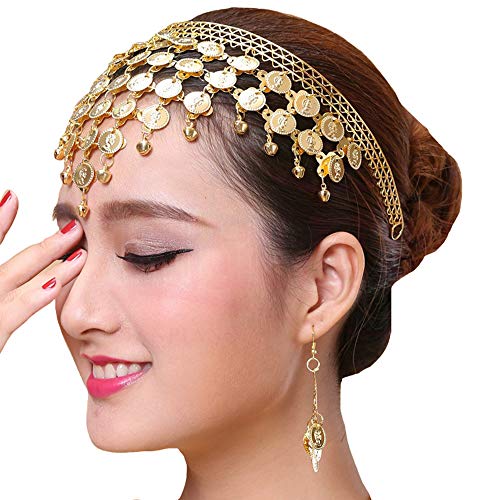 Lauthen.S LauthenS Women Belly Dance Headband Coins Tribal Headpiece Gypsy Jewelry Costume Accessory One Size Gold 01 - Image 5