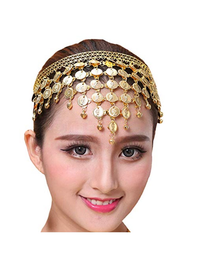 Lauthen.S LauthenS Women Belly Dance Headband Coins Tribal Headpiece Gypsy Jewelry Costume Accessory One Size Gold 01 - Image 1