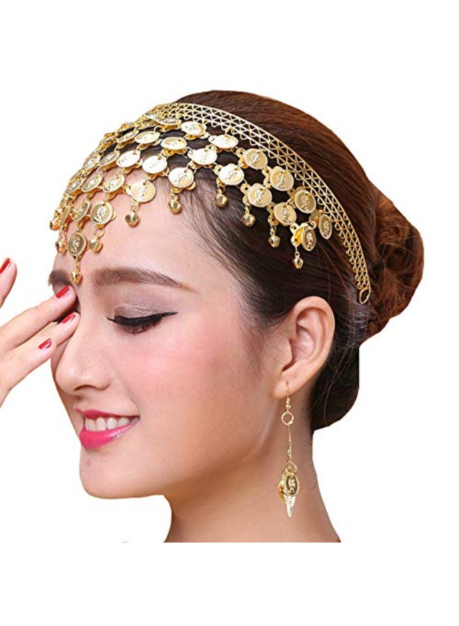 Lauthen.S LauthenS Women Belly Dance Headband Coins Tribal Headpiece Gypsy Jewelry Costume Accessory One Size Gold 01 - Image 4