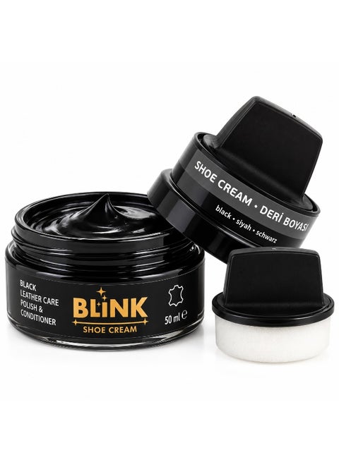 BLINK Shoe Cream – Black Leather Polish & Conditioner – Rich Color Restoration & Shine – 50 ml with Sponge Applicator