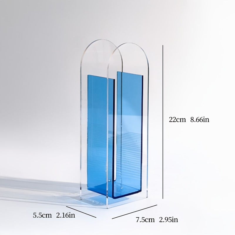 Blue Acrylic Arched Geometric Vase With Cleaning Cloth For Tabletop - Image 3