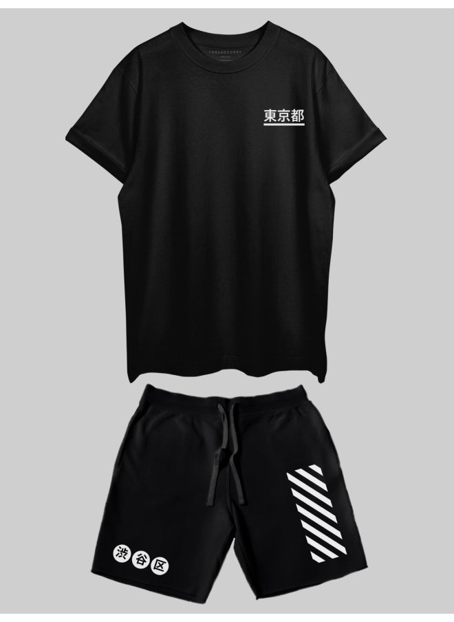 THREADCURRY THREADCURRY Night in Tokyo Printed Co-ord Set for Men - Half Sleeve Oversized T-Shirt and Shorts  - Image 3