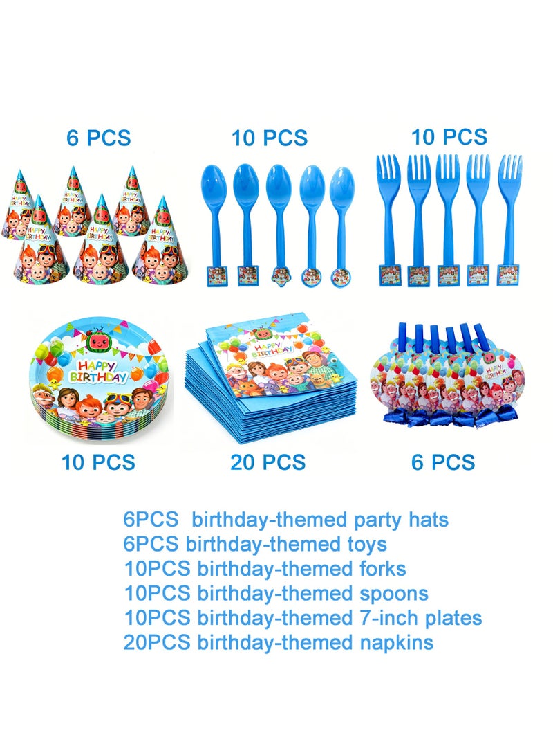Party 62-Piece Birthday Party Supplies Set with Hats, Plates, Utensils, Napkins, and Blowers - Image 1