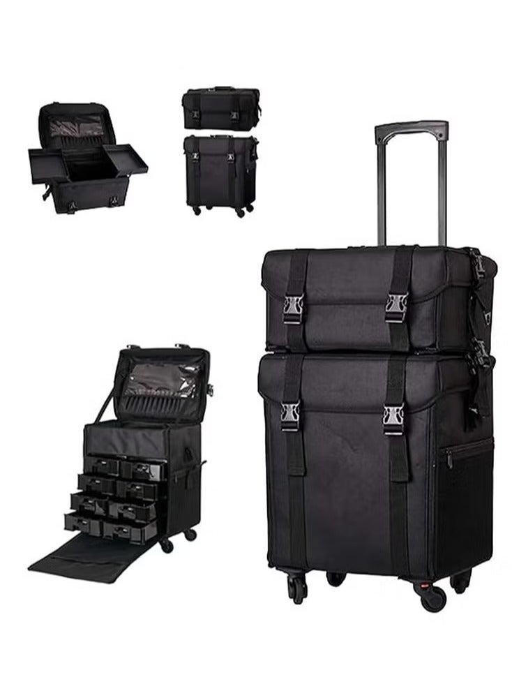 XiuWoo Cosmetic Cases Professional 2 in 1 Wheeled Trolley Makeup Case with Large Capacity, Cosmetic Stroage Trolley High capacity Universal wheel detachable Professional makeup artist storage box  - Image 1