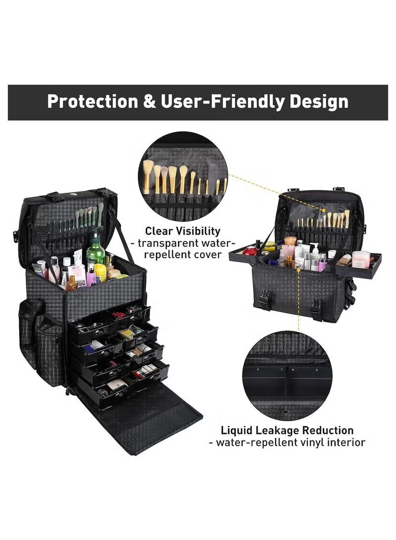 XiuWoo Cosmetic Cases Professional 2 in 1 Wheeled Trolley Makeup Case with Large Capacity, Cosmetic Stroage Trolley High capacity Universal wheel detachable Professional makeup artist storage box  - Image 3