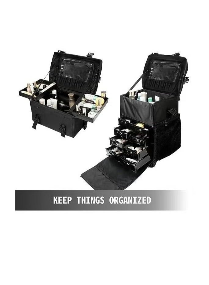 XiuWoo Cosmetic Cases Professional 2 in 1 Wheeled Trolley Makeup Case with Large Capacity, Cosmetic Stroage Trolley High capacity Universal wheel detachable Professional makeup artist storage box  - Image 5
