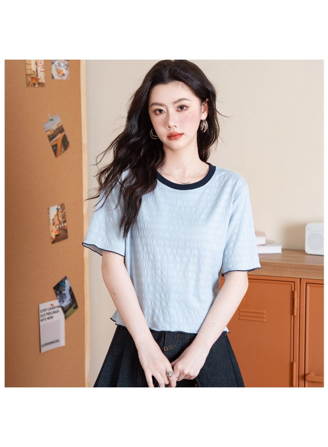 Baleno Color Block Lace-trim Jacquard Short Sleeve T-shirt For Women - Summer Bestseller Loose Comfortable Fashion Casual Versatile Top - Image 4