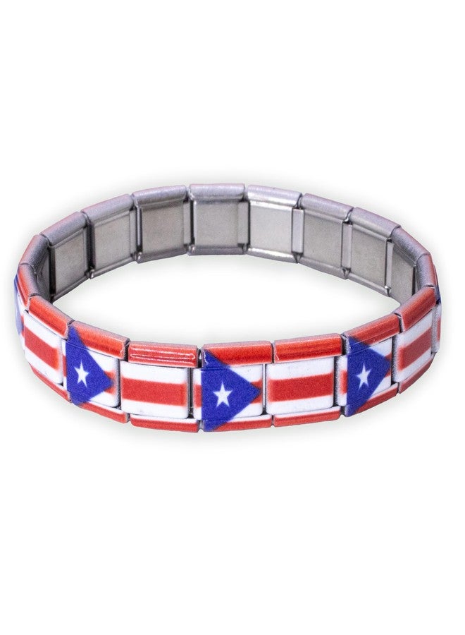 Fablinks Italian Charm Bracelet, 9mm Stainless Steel Flag Charms Link Bracelets for Women, Expandable Stretch Modular Country Jewelry for Men (Puerto Rico) - Image 1