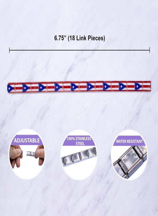 Fablinks Italian Charm Bracelet, 9mm Stainless Steel Flag Charms Link Bracelets for Women, Expandable Stretch Modular Country Jewelry for Men (Puerto Rico) - Image 5