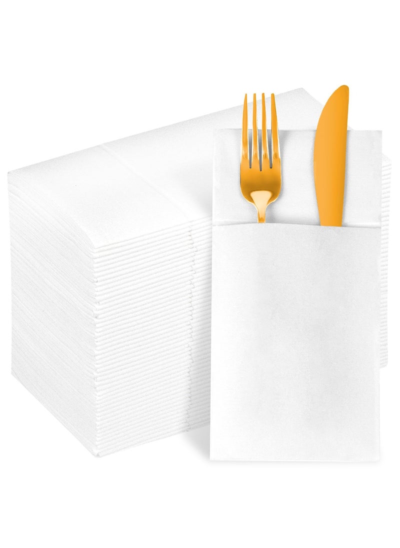 D&L White Dinner Napkins Disposable Cloth Like Paper Napkins Folded With Pocket 50 Pcs Guest Hand Towels For Party Decoration Wedding Reception Bathroom Kitchen Party 16.5 x 16.5 Inch  - Image 1