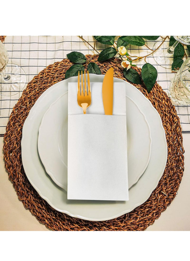D&L White Dinner Napkins Disposable Cloth Like Paper Napkins Folded With Pocket 50 Pcs Guest Hand Towels For Party Decoration Wedding Reception Bathroom Kitchen Party 16.5 x 16.5 Inch  - Image 3